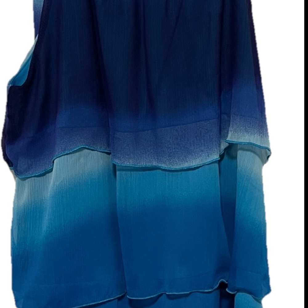 Lane Bryant Blue Ombré Tiered Chiffon Blouse Sleeveless Swing Top Size 16 - Picture 7 of 14